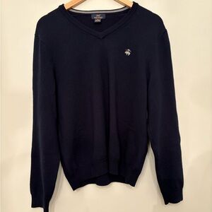 Brooks Brothers Sweater Men Med Black Merino Wool Blend V-Neck Long Sleeve Logo